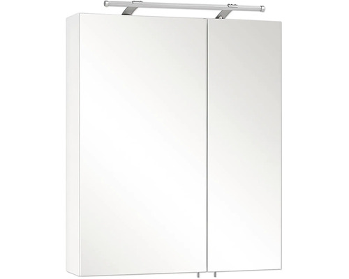 Armoire de toilette avec miroir, deux portes et éclairage LED pour salle de bain.