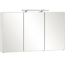 Armoire de toilette à trois portes avec éclairage LED supérieur intégré.
