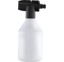 Buse à mousse en plastique blanc et noir pour nettoyeur haute pression avec réservoir.