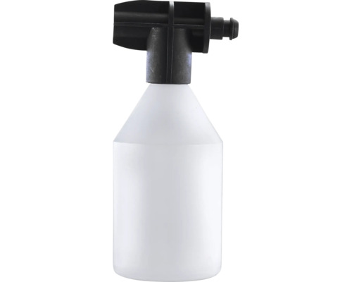 Buse à mousse en plastique blanc et noir pour nettoyeur haute pression avec réservoir.