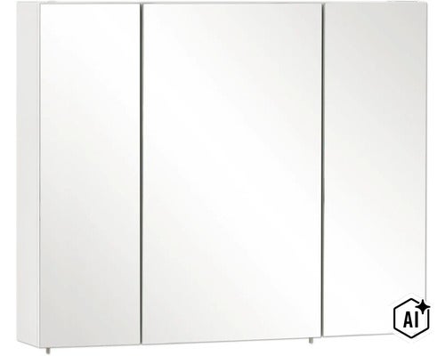 Spiegelschrank Möbelpartner Basic 90 x 16 x 70,7 cm weiß hochglanz 3-türig (Image AI modified or generated)
