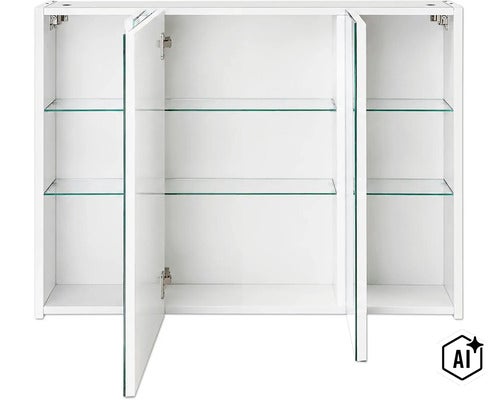Spiegelschrank Möbelpartner Basic 100 x 16 x 70 cm weiß hochglanz 3-türig (Image AI modified or generated)