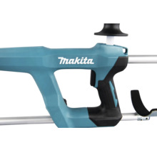 Vue détaillée de la poignée d'un outil de jardin Makita avec Makita Logo, poignée ergonomique et repose-bras.