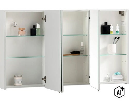 Armoire de toilette Möbelpartner Basic 120 x 16 x 70 cm blanc à haute brillance 3 portes (Image AI modified or generated)
