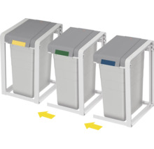 Ensemble de trois poubelles de tri sélectif avec cadre coulissant pour meubles