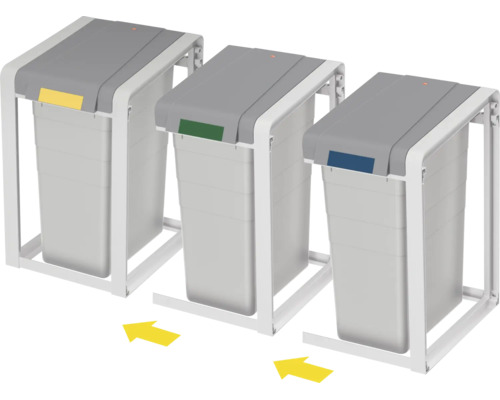 Ensemble de trois poubelles de tri sélectif avec cadre coulissant pour meubles