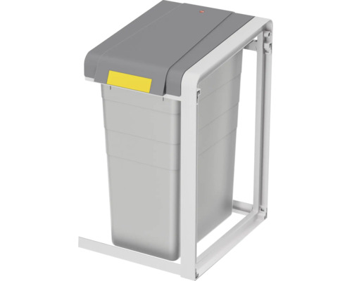 Poubelle encastrable en plastique avec un bac amovible et un cadre de montage robuste pour meubles de cuisine.