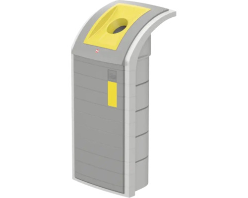 Poubelle grise pour matériaux recyclables avec ouverture d insertion pour le tri des déchets en extérieur.