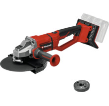 Einhell Professional Akku-Winkelschleifer in Rot und Schwarz mit bürstenlosem Motor, Zusatzhandgriff und Schnellspannmutter.