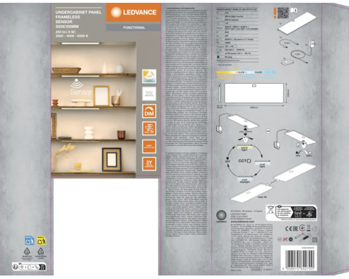 LED Unterbauleuchte Panel dimmbar 5W 220 lm Einstellbares Weiß 30x10 cm Undercabinet Panel weiß