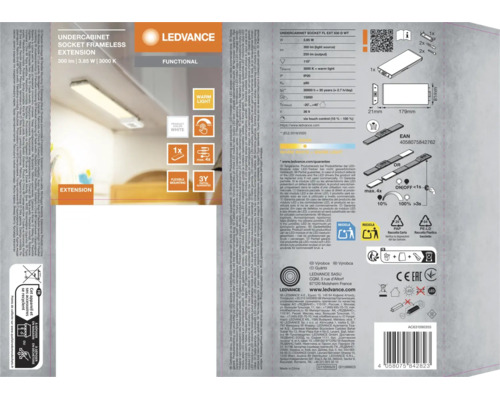 LED Unterbauleuchte Erweiterung für Panel 3,85W 250 lm 3000 K 17,9 cm Undercabinet Sockel weiß Extension Kit m. Steckdosen
