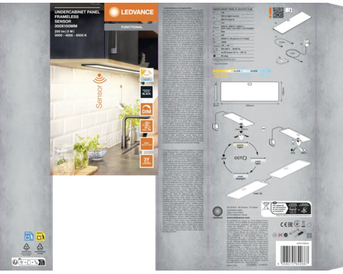 LED Unterbauleuchte Panel dimmbar 5W 220 lm Einstellbares Weiß 30x10 cm mit Sensor Undercabinet Panel schwarz