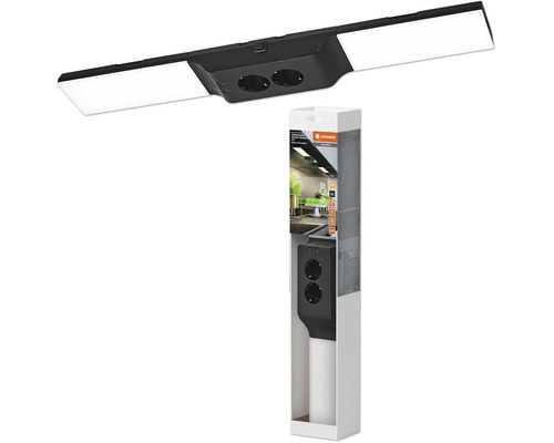 LED Unterbauleuchte dimmbar mit Steckdosen 10W 500 lm 3000 K cm Undercabinet Sockel schwarz