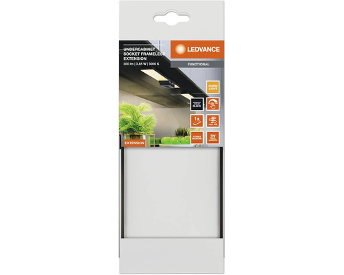 LED Unterbauleuchte dimmbar mit Steckdosen 3,85W 250 lm 3000 K 17,9 cm Undercabinet Sockel schwarz Erweiterung für Panel