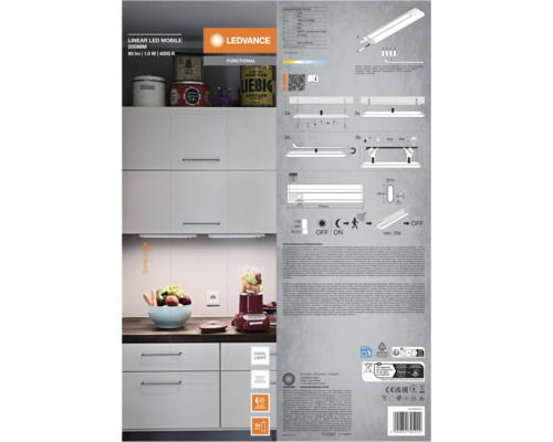 LED Unterbauleuchte Batteriebetrieb 1,9W 90 lm 4000 K 21,4 cm mit Sensor Linear LED Mobile weiß