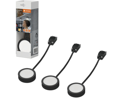 Éclairage LED sous-meuble 3 spots 3x3W 250 lm 3000 K Ø 6,5 cm Undercabinet Spot noir