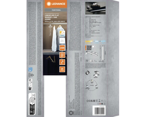 Éclairage LED sous-meuble fonctionnement sur batterie 3,2W 200 lm 3000- 6500 K 40 cm avec capteur
 Linear LED Flat gris