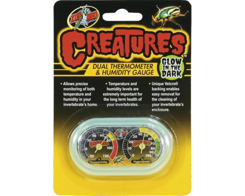 Thermomètre et hygromètre double Zoo Med Creatures pour terrariums permettant de mesurer la température et l humidité avec fermeture auto agrippante