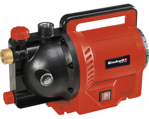 Pompe de jardin Einhell GC-GP 1045 avec poignée de transport, interrupteur de marche et arrêt et bouchon de remplissage d'eau.