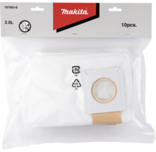 Sacs d'aspirateur Makita de 2,0 litres, lot de 10 pièces, modèle 197903-8.