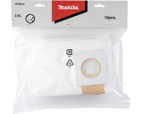 Sacs d'aspirateur Makita de 2,0 litres, lot de 10 pièces, modèle 197903-8.