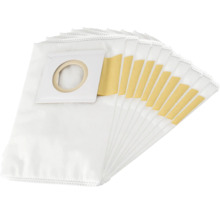 Lot de plusieurs sacs d'aspirateur blancs en non-tissé avec une plaque en carton solide et un joint en caoutchouc.