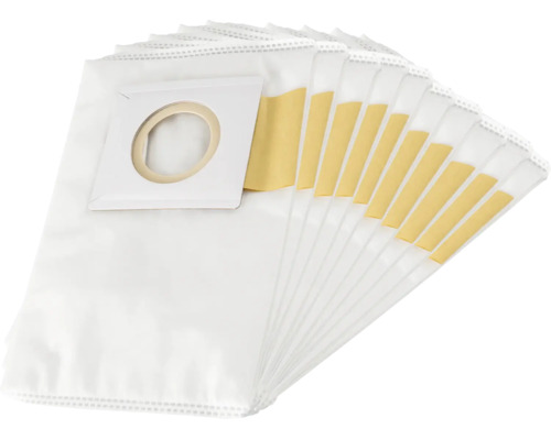 Lot de plusieurs sacs d'aspirateur blancs en non-tissé avec une plaque en carton solide et un joint en caoutchouc.