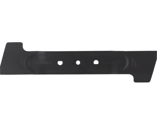 Ersatzmesser für Rasenmäher aus robustem Metall mit drei Befestigungslöchern.