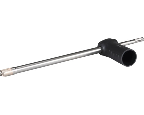 Foret creux avec aspiration de la poussière, emmanchement SDS-plus et raccord pour aspirateur.