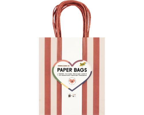 Sacs en papier Folia Stripes Classic, taille M, lot de 8 pièces, sacs cadeaux rayés avec poignée.