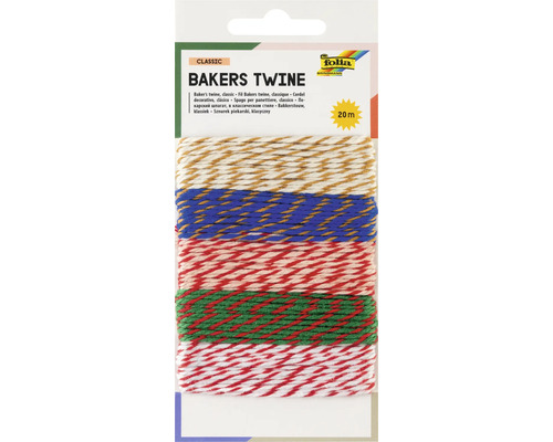 folia Bäckergarn Classic, 20 Meter, mehrfarbiges Dekorgarn zum Basteln und Verpacken auf Pappkarte.