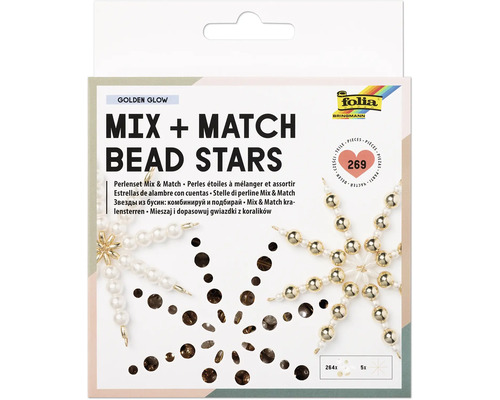 Kit de loisirs créatifs Folia étoiles de perles Mix and Match Bead Stars Golden Glow comprenant 269 pièces pour créer des étoiles décoratives.