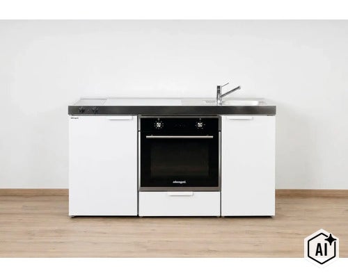 Cuisine compacte Stengel avec four intégré, plaque de cuisson et évier. (Image AI modified or generated)