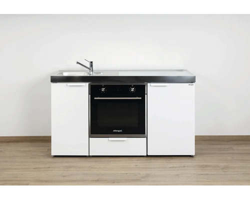Stengel Metall Pantryküche mit integriertem Backofen und Spülbecken sowie Stengel Firmenlogo