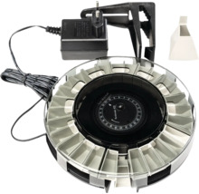 Distributeur automatique de nourriture Grässlin Rondomatic 400 pour aquarium avec adaptateur secteur, support et accessoires.