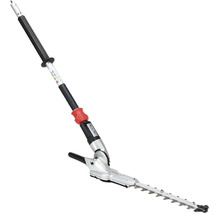 Taille-haie télescopique électrique pour le jardin avec tête de coupe réglable et long manche.