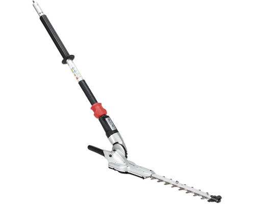 Taille-haie télescopique électrique pour le jardin avec tête de coupe réglable et long manche.