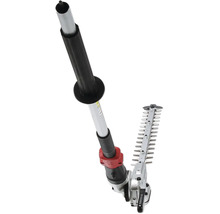Taille haie télescopique avec long manche et tête de coupe réglable pour l'entretien du jardin.