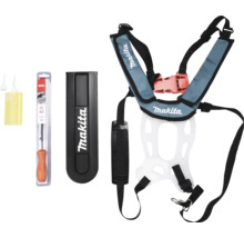 Ensemble de sangle de transport Makita comprenant un protège-guide, une lime et un flacon d'huile.