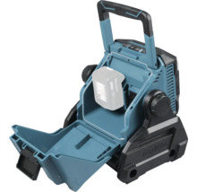 Lampe de chantier sans fil Makita avec compartiment à batterie ouvert et batterie insérée