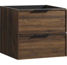 Meuble sous vasque avec deux tiroirs imitation bois et poignées sombres