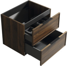Meuble sous vasque avec deux tiroirs imitation bois et poignées foncées