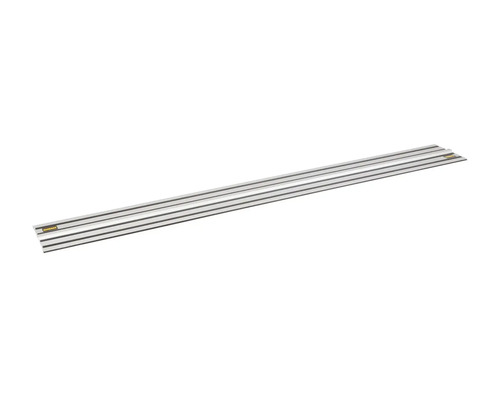 Rail de guidage DeWalt en aluminium avec bandes de glissement noires pour des coupes précises.