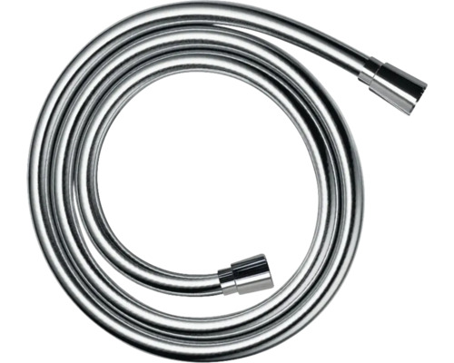 Un flexible de douche métallique lisse pour douches et baignoires enroulé en cercle.
