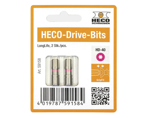 Embouts de vissage HECO-Drive HD-40, lot de deux pièces sous blister