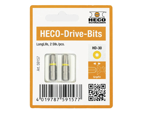 Deux embouts de vissage HECO-Drive HD-30 LongLife dans leur emballage d'origine.