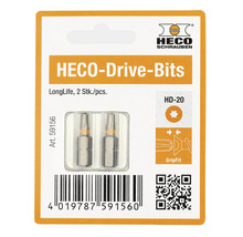 Embouts de vissage HECO-Drive HD-20 LongLife, paquet de deux pièces.