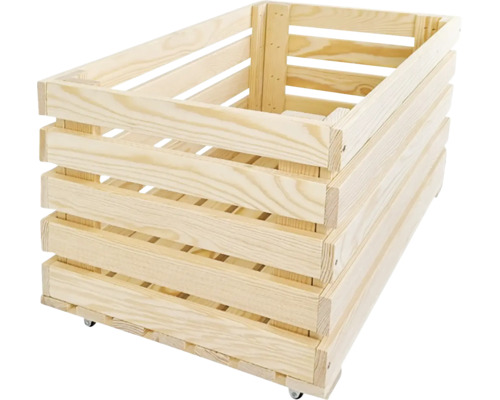 Caisse en bois de pin avec roulettes pour le rangement