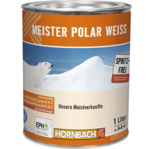 Dose Meister Polar Weiss Wandfarbe 1 Liter für spritzfreies Streichen im Innenbereich mit Hornbach Logo