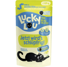 Aliment pour chat Lucky Lou boeuf et insectes avec courgette 125 grammes sachet sans céréales sans sucre ajouté